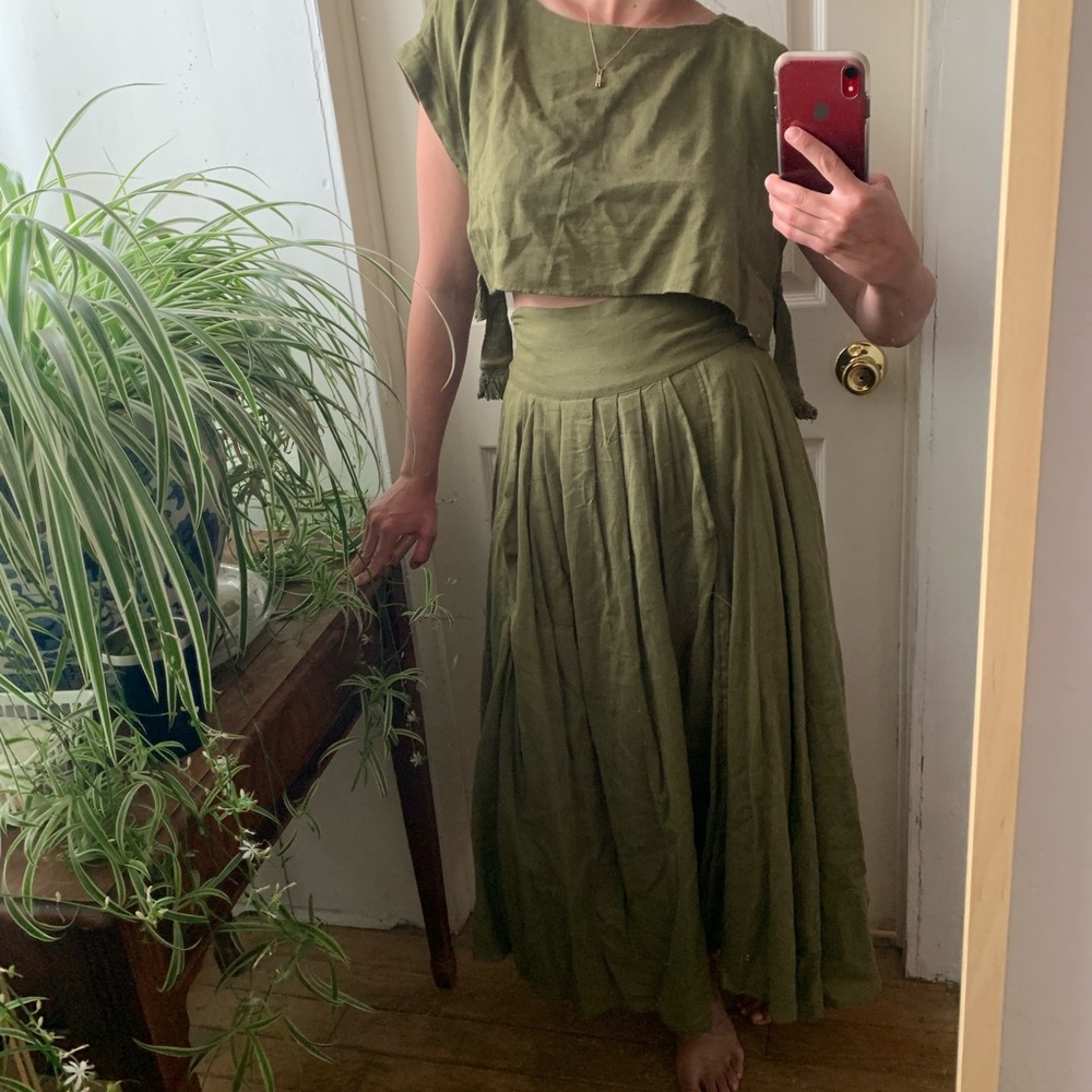 Free People Olive Green Two-Piece Midi Set